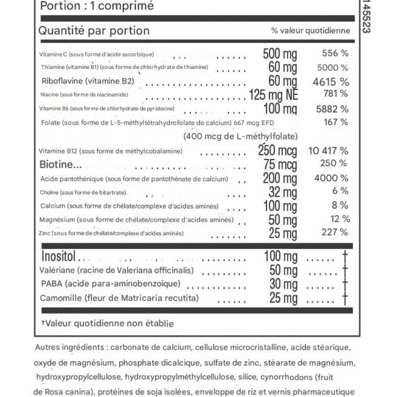 Quantité par portion pour mega stress Nature's plus