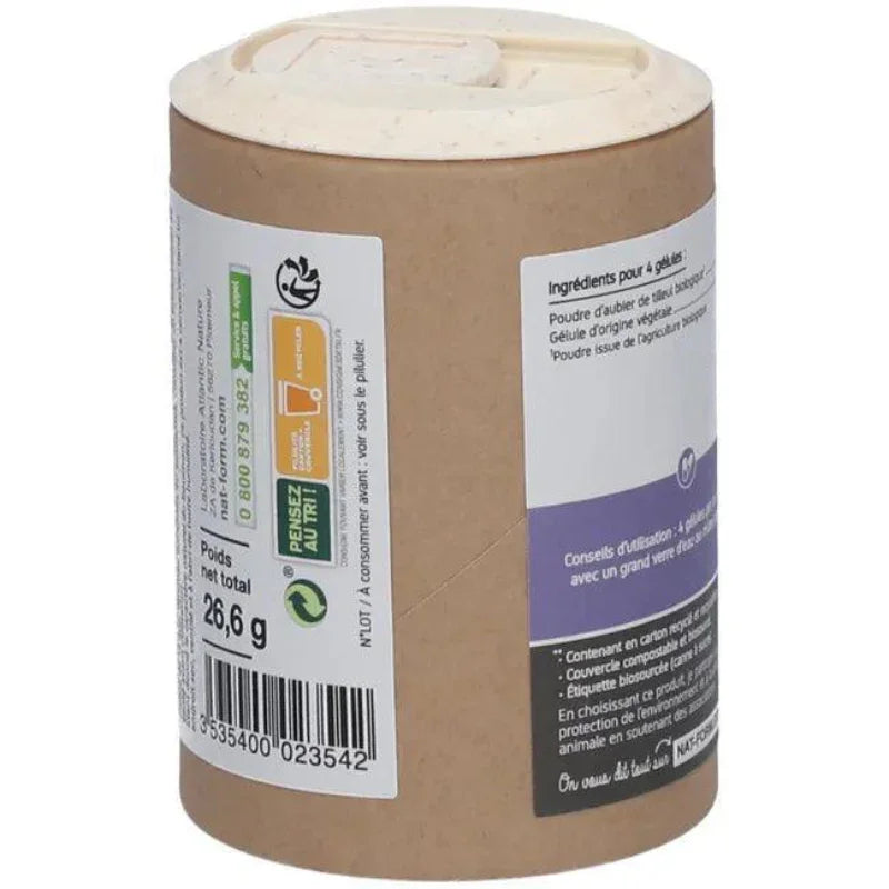 Boîte en carton Nat&Form Aubier du Tilleul, complément alimentaire naturel, vue étiquette dos