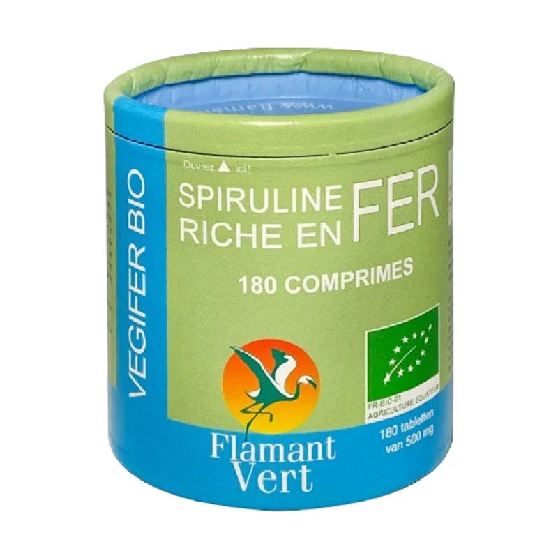 Flamant Vert Vegifer Bio spiruline riche en fer 180 comprimes 90g -