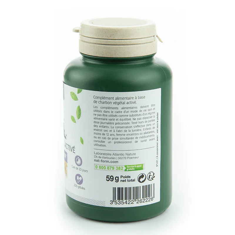 Nat & Form charbon végétal 200 gélules-Digestion - ALAZINA