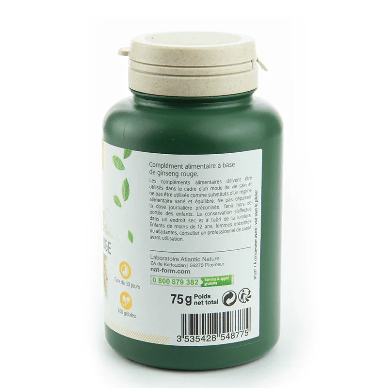 Ginseng Rouge Nat & Form 200 gélules complément alimentaire Tonus - ALAZINA