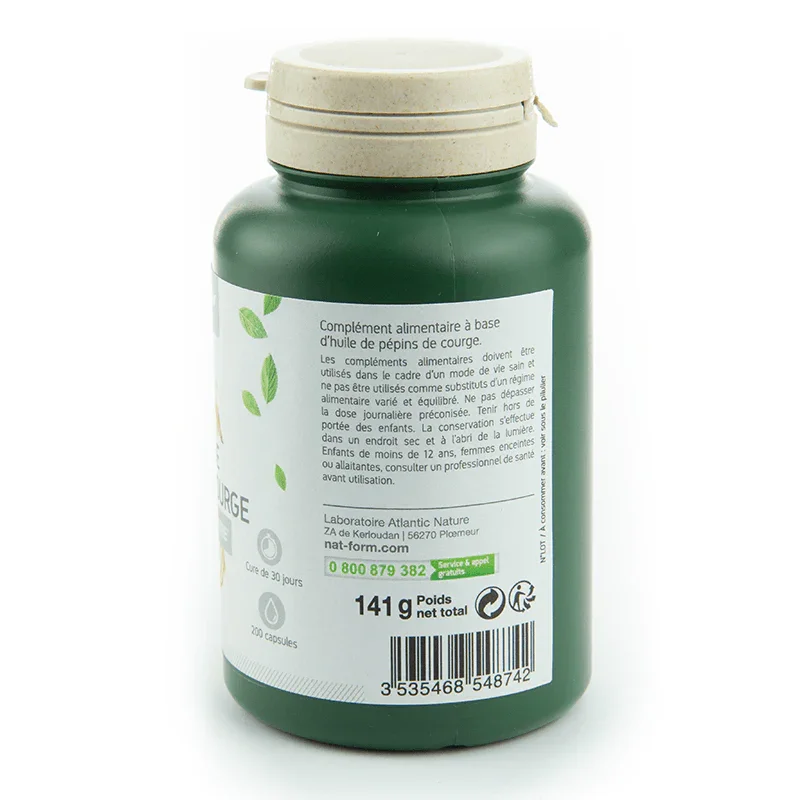 Nat & Form Huile de pépins de courge 200 gélules-confort urinaire - ALAZINA