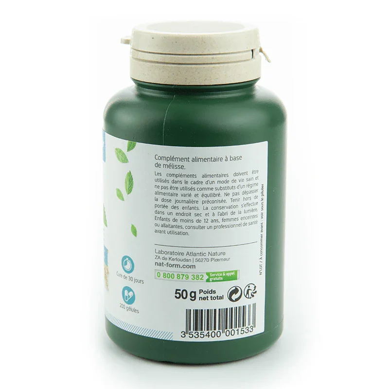 Nat & Form Melisse 200 gélules-Sommeil-Relaxation - ALAZINA