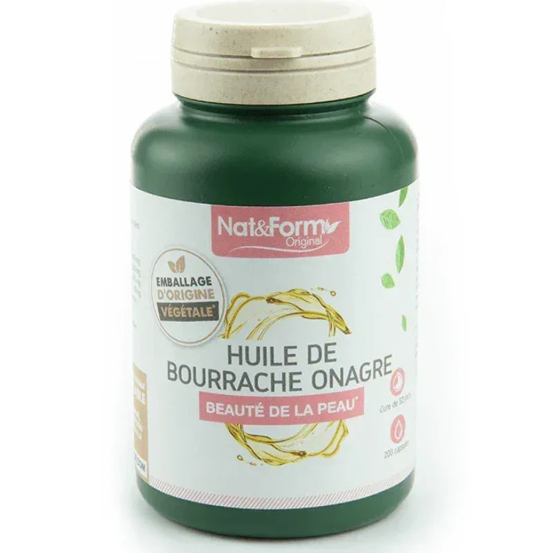 Complément alimentaire Nat&Form huile de bourrache onagre 200 capsules, beauté de la peau.