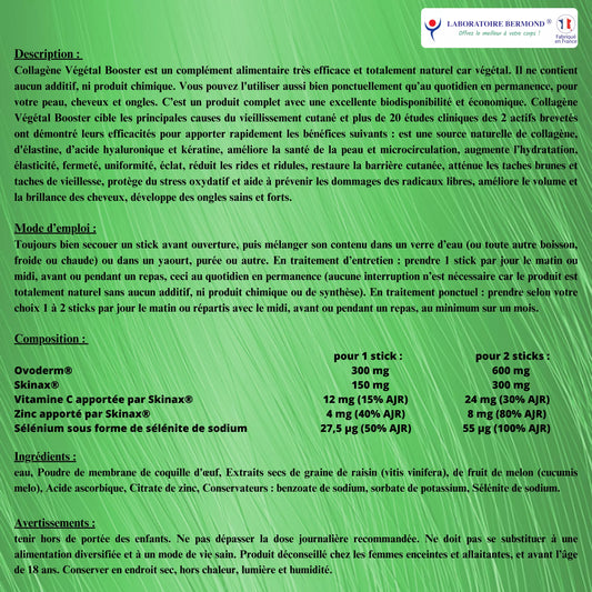 Composition et ingrédients de Collagene Vegetal Booster de Laboratoire Bermond