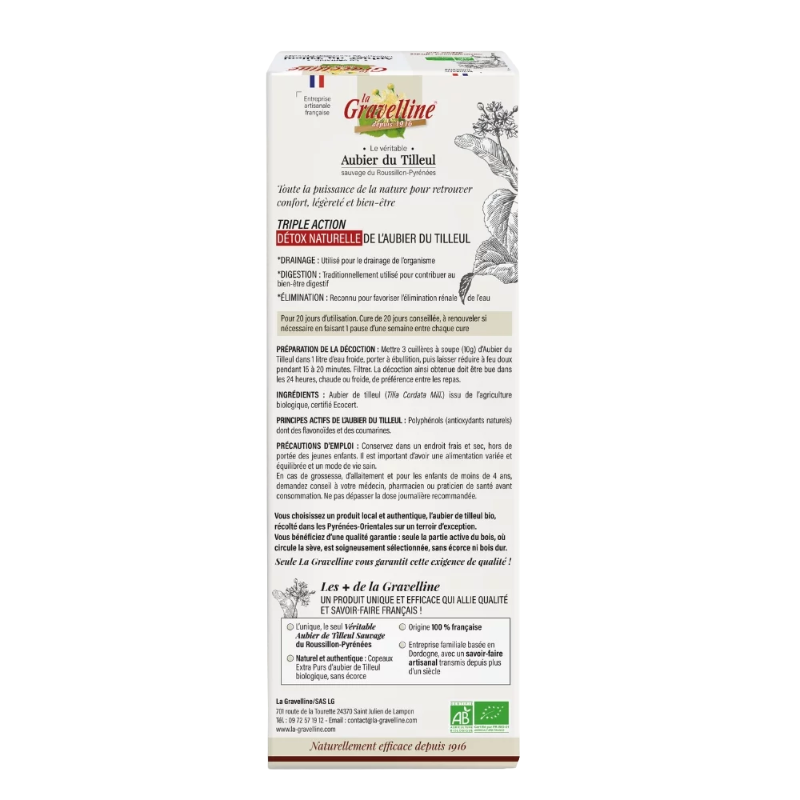 Veritable aubier du tilleul du Roussillon en copeaux.Boite de 200g La Gravelline