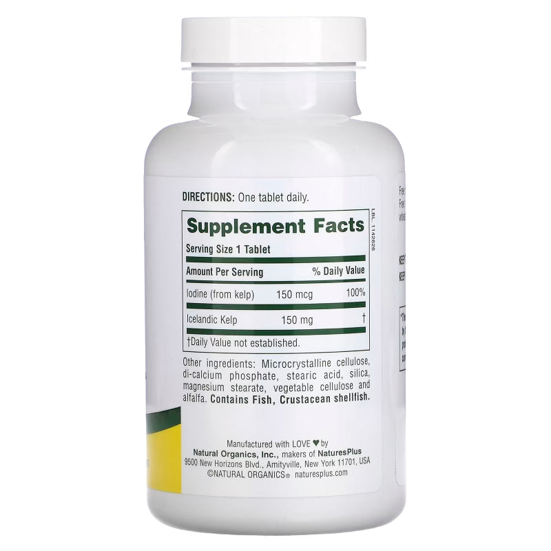 Informations nutritionnelles Kelp Nature's Plus complément iode marin