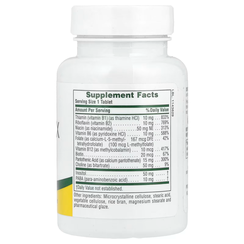 IngeédientsVitamins B Complex Naure's Plus à base de son de riz