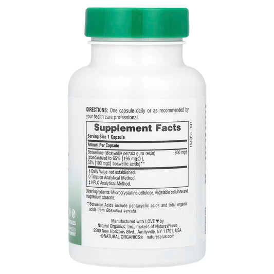 Informations nutritionnelles Boswellin Natures Plus sur Alazina. Complément à base de Boswellia