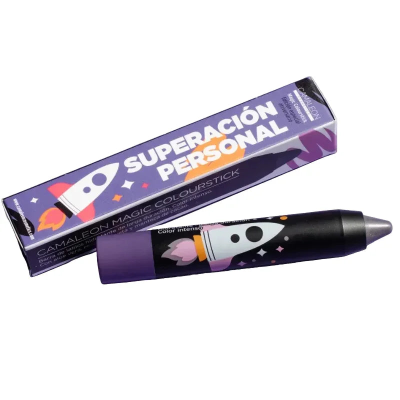 Rouge à lèvres gris Camaleon Magic Colourstick, emballage violet, cosmétique Alazina