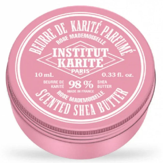Boîte rose de beurre de karité parfumé 10 ml Institut Karité Paris, cosmétique naturel Alazina.