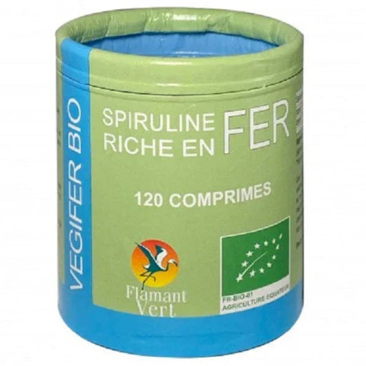 Flamant Vert Vegifer Bio spiruline riche en fer 120 comprimes 60g - ALAZINA